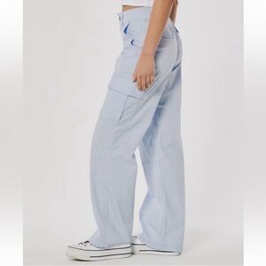 Hollister High Rise Vintage Baggy Women Cargo Pants Baby Blue Grey Sz 26S/3S NEW